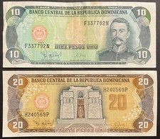 20-10 PESOS ORO 1998.1997 BANCO CENTRAL DE LA REPUBLICA DOMINICANA 2 BANCONOTE