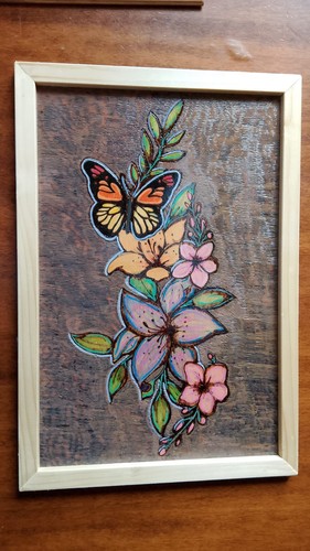 Pirografia mano fiori e - a,