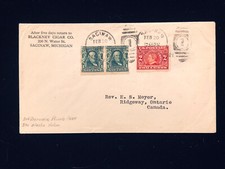 MI SAGINAW 1921 COVER #314 SCHERMACK PAIR + #370 YUKON, NICE PAIR USE TO CANADA