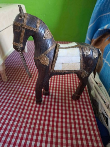 Cavallo legno madreperla rame - legno,
