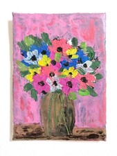 Pittura originale floreale acrilica per impasto, pittura su vaso di fiori