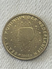 Moneta 50 Centesimi Olanda Regina Beatrice 2002 Errore Colore