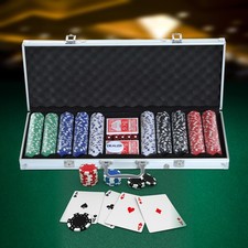 HOMCOM Valigetta Poker Set Poker 500 Chips Poker 5 Colori 2 x Gioco di Carte 5 x Dadi