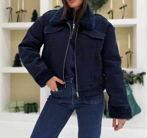 Giubbotto montone blu - blu, donna