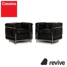 Cassina Le Corbusier LC 2 Pelle Poltrona Rifiniture Nero Vintage