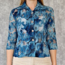 Camicia donna 40 L Otto Paris couture abbottonata turchese maniche a 3/4 camicetta a rete