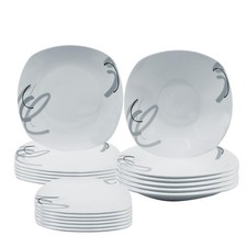 Servizio Piatti Quadrati 6 Persone in Porcellana bianca 18 PEZZI con decoro 7106