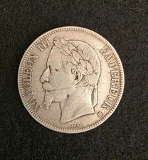 Moneta Francia Napoleone III 5 Franchi Argento Anno 1867