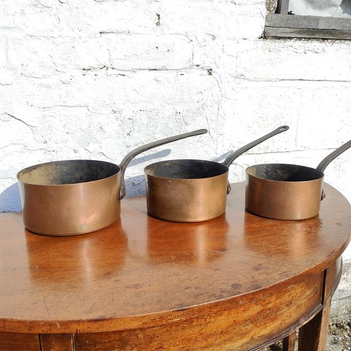 Set vintage copper pots pans - 3,