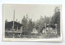 Canada Totem Indigeno Polo Longhouses Scena Foresta Velox Cartolina RPPC