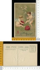 V0728] VALENTINE SAN VALENTINO - COPPIA CUPIDO RIPARANO CUORI _ ORO _ RILIEVO