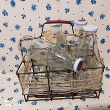 Antico Cestino Di Ferro Portabottiglie Latte