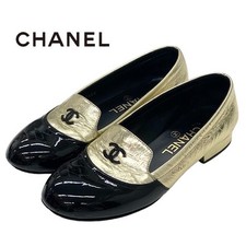 Scarpe CHANEL marca Coco pelle vernice oro nero taglia 35 US5 donna