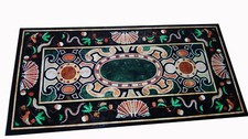 Tavolo Centro In Marmo Nero Fatti A Mano Marqueterie Arte Pietra Dura 48" X 24"