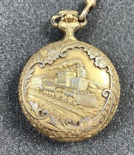 Orologio da tasca Arnex Quartz Swiss Made locomotiva a vapore ferrovia treno - funzionante