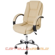 SEDIA POLTRONA PRESIDENZIALE DA UFFICIO, CASA, STUDIO BEIGE GIREVOLE ERGONOMICA 
