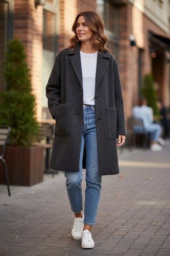 Cappotto donna misto lana blu