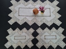 Set 3 centrini puro lino bellora con ricamo Sfilato Siciliano a mano ecru' color