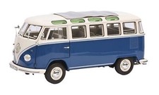 + VOLKSWAGEN VW T1 b Bus Samba modellino auto blu e bianco Schuco 1:18 450036900 NUOVO