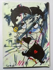Corde Betty Boop Pop Art Quadro 21,5 X 19Cm Acrilico Carta Opera Unica Firma