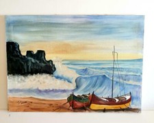Dipinto TEL0123 tela su telaio  70x50. Barca con mare in tempesta. Nuovo. Sconto