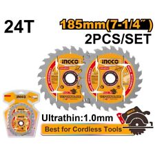 2Pz Disco Taglio Legno da 24 Denti Ø 185 x 20 mm. Ricambio Per Sega Circolare