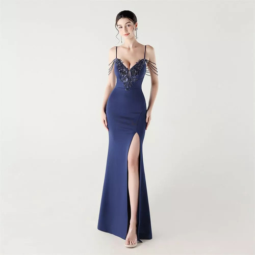 Vestito lungo blu marino con - lungo,