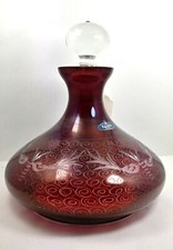 BOTTIGLIA CAPITANO WHISKY  CRISTALLO DI BOHEMIA Cm ROSSO RUBINO DECORO INCISO