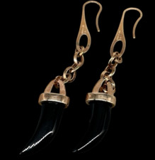 ORECCHINI DONNA DI BRONZO CORNO NERO DI ONICE LISCIO PENDENTI FIRMATI MANUEL ZED