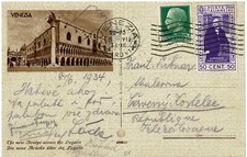 Regno V.E. III - Cartolina Venezia-Cerveny Kostelec-Rep. Cecoslovacca S.248-362