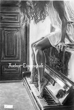 TASTI PIANOFORTE con SUONA I PIEDI, MUSICA disegno originale a matita 24x33 cm