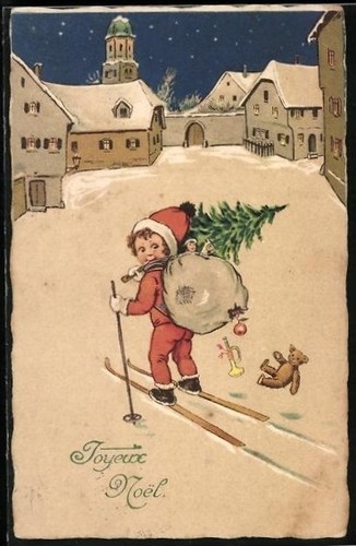 Cartolina ragazzo con sacco