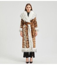 Cappotto pelliccia di volpe lungo 2024 leopardato pelliccia cappotti donna inverno caldo retrò spessa giacca