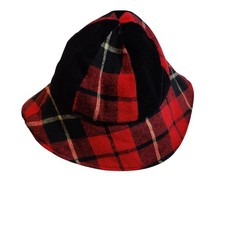 Cappello vintage unisex rosso nero a quadri in lana cloche secchiello