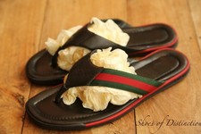 Gucci GG sandali neri in pelle e tela ciabatte infradito uomo UK 9 G US 10