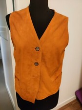 Gilet Vintage Di Vera Pelle Camoscio Arancione Taglia M