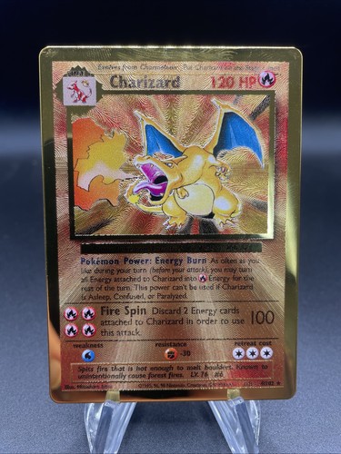 Carta charizard metallo oro - charizard,