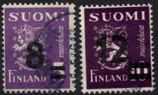 FINLANDIA 1946/1948- Usati  8 su 5 e 12 su 10Mk. modello Hammarsten-Jansson #FIV