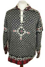 Maglione norvegese islandese Fair Isle da uomo circa taglia XL lana