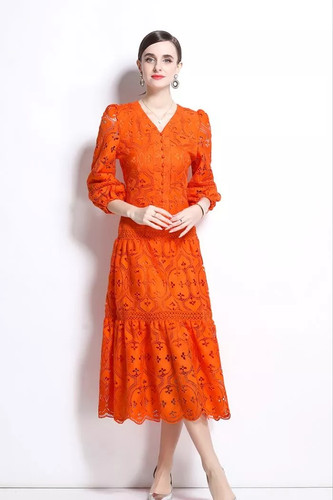 Vestito arancio pizzo - vestito,