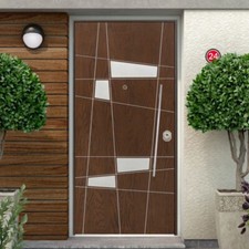 Portoncino Blindato Traps Noce con Pannello in Vetroresina e Inserti Argento