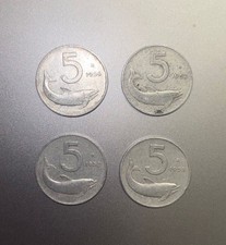 5 lire italiane - 2 pezzi anno 1953 + 2 pezzi anno 1954 - Delfino, rarissime