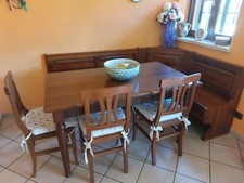 tavolo (140x80, allungabile fino a 180), 3 sedie, giropanca (140x200), cuscini