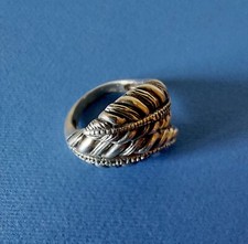  ANELLO ARGENTO ETNICO TRIBALE FOGLIE PIUME - ANELLO DONNA VINTAGE ANNI 70