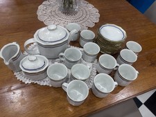 Servizio da tè vintage Tirschenreuth Bavaria – Porcellana fine bianca con bordo