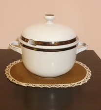 zuppiera in porcellana Bavaria Winterling con profili in argento vintage