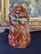 Bottiglia Barbotina Anni 1900 Ceramica Dipinta Animaliere Leone