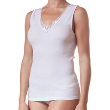 Canotta intima pizzo donna 100% cotone Made in Italy spalla larga bianco nero
