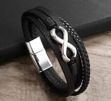 Bracciale Uomo con Infinito acciaio cinturino cuoio Idea regalo