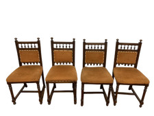 Gruppo di 4 antiche sedie in noce imbottite della fine dell'800 piemontesi